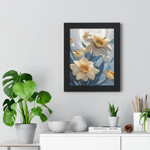 Framed Vertical Poster White Flowers 200gsm Paper Art - Dipaliz - Posters Prints & Visual Artwork