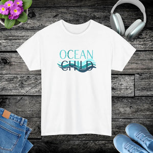 Coastal Ocean Child Tee - Wave Graphic Cotton Shirt - Dipaliz - T-shirts