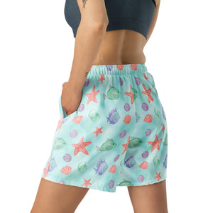 Ocean Print Unisex Athletic Shorts | Upf50+ Recycled Fabric Long - Xs