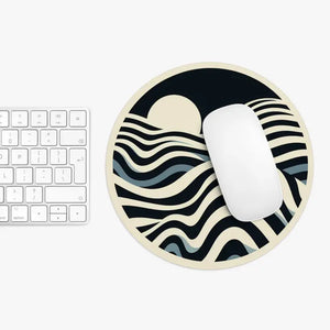 Ocean Waves Artistic Mouse Pad - Coastal Vibes Desk Mat - Dipaliz - one Size / Round - Pads