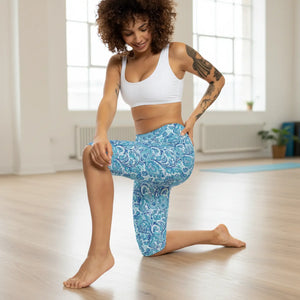 Ocean Waves Paisley Capri Leggings Brushed Suede Finish Dipaliz - s