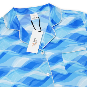 Ocean Waves Long Sleeve Pajama Top with Chest Pocket - Dipaliz - Pajamas