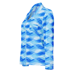 Ocean Waves Long Sleeve Pajama Top with Chest Pocket - Dipaliz - Pajamas