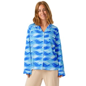 Ocean Waves Long Sleeve Pajama Top with Chest Pocket - Dipaliz - Pajamas