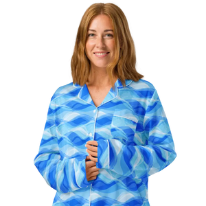 Ocean Waves Long Sleeve Pajama Top with Chest Pocket - Dipaliz - Pajamas