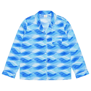 Ocean Waves Long Sleeve Pajama Top with Chest Pocket - Dipaliz - Pajamas