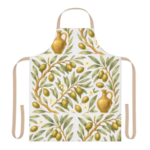 Olive Branch Apron, Mediterranean Kitchen Floral Print Cooking - Aprons