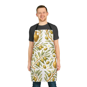 Olive Branch Apron, Mediterranean Kitchen Floral Print Cooking - Aprons