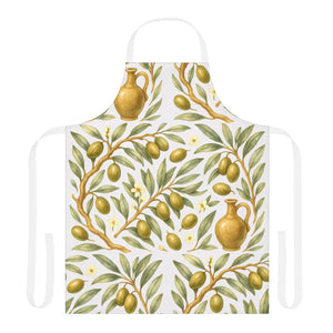 Olive Branch Apron, Mediterranean Kitchen Floral Print Cooking - Aprons