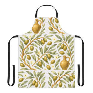 Olive Branch Apron, Mediterranean Kitchen Floral Print Cooking - Aprons