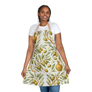 Olive Branch Apron, Mediterranean Kitchen Floral Print Cooking - Aprons