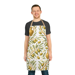 Olive Branch Apron, Mediterranean Kitchen Floral Print Cooking - Aprons