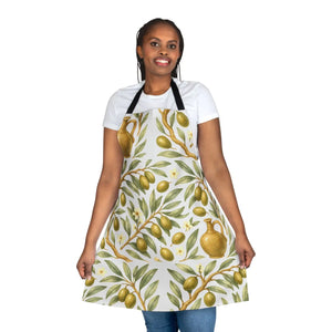 Olive Branch Apron, Mediterranean Kitchen Floral Print Cooking - Aprons