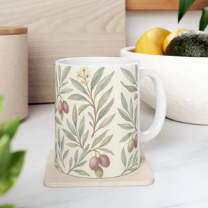 Vintage Olive Branch Ceramic Mug - Botanical Gift - Dipaliz - Mugs