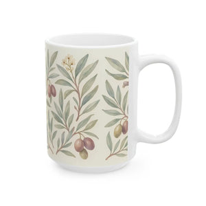 Vintage Olive Branch Ceramic Mug - Botanical Gift - Dipaliz - Mugs