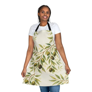 Olive Branch Kitchen Apron, Botanical Cooking with Green Print - Aprons