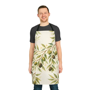 Olive Branch Kitchen Apron, Botanical Cooking with Green Print - Aprons
