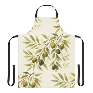 Olive Branch Kitchen Apron, Botanical Cooking with Green Print - Aprons