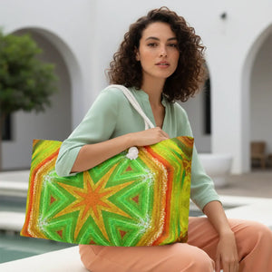 Orange and green geometric oversized weekender bag by DipaliZ
