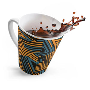 Vibrant Lined Ceramic Latte Mug Orange and Blue - Dipaliz - Mugs