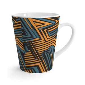 Vibrant Lined Ceramic Latte Mug Orange and Blue - Dipaliz - Mugs
