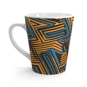 Vibrant Lined Ceramic Latte Mug Orange and Blue - Dipaliz - Mugs