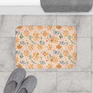 Orange Butterfly Floral Bath Mat Anti-slip Backing - Dipaliz - 24’’ × 17’’ - Mats & Rugs