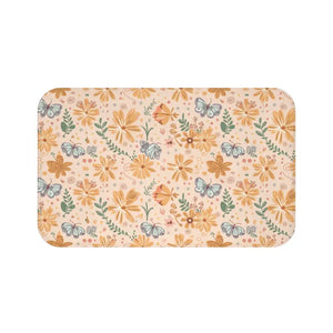 Orange Butterfly Floral Bath Mat Anti-slip Backing - Dipaliz - Mats & Rugs