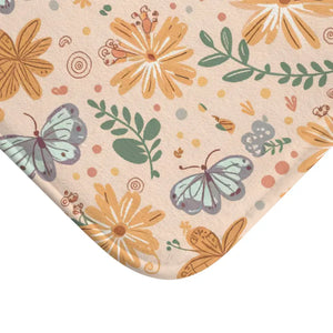 Orange Butterfly Floral Bath Mat Anti-slip Backing - Dipaliz - Mats & Rugs