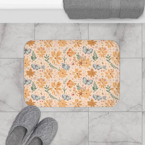 Orange Butterfly Floral Bath Mat - Anti-slip Backing - Dipaliz - 24’’ × 17’’ - Home Decor