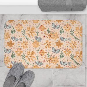 Orange Butterfly Floral Bath Mat - Anti-slip Backing - Dipaliz - 34’’ × 21’’ - Home Decor