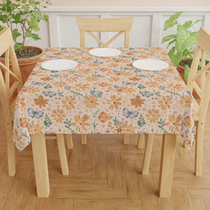 Orange Butterfly Floral Tablecloth - Vibrant Dining Decor - Dipaliz - one Size / White - Tablecloths