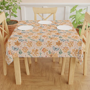 Orange Butterfly Floral Tablecloth – Square - Dipaliz - Tablecloths