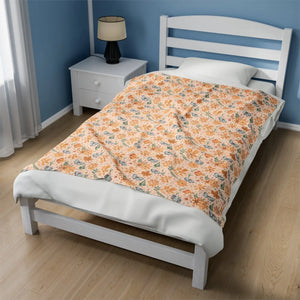 Orange Butterfly Floral Velveteen Plush Blanket - Dipaliz - Blankets