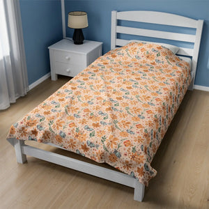 Orange Butterfly Floral Velveteen Plush Blanket - Dipaliz - Blankets