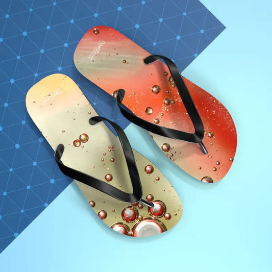 Orange Droplets Unisex Flip Flops: Cool Summer Vibes! - l / Black Sole Shoes