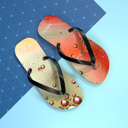 Orange Droplets Unisex Flip Flops: Cool Summer Vibes! - m / Black Sole Shoes