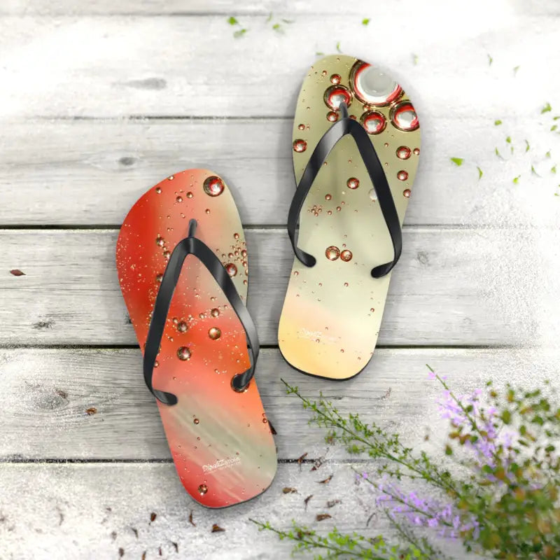 Orange Droplets Unisex Flip Flops: Cool Summer Vibes! - Shoes