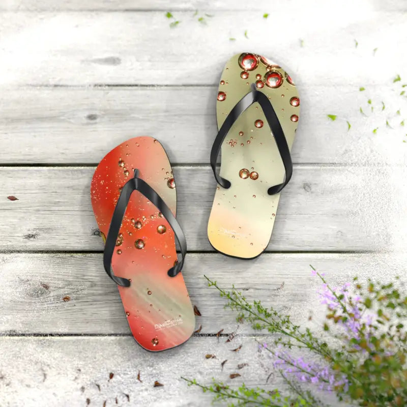 Orange Droplets Unisex Flip Flops: Cool Summer Vibes! - Shoes