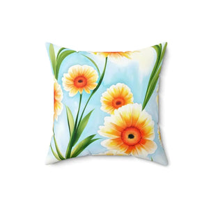 Orange Floral Pattern Spun Polyester Square Pillow - Dipaliz - Throw Pillows
