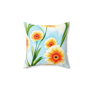 Orange Floral Pattern Spun Polyester Square Pillow - Dipaliz - Throw Pillows