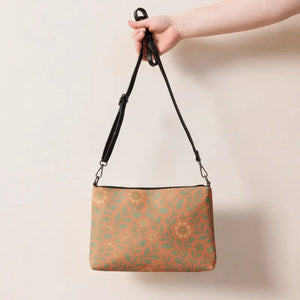 Faux Leather Crossbody Orange Floral Dark Gray Hardware - Dipaliz - Cross Body Bags