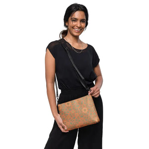 Faux Leather Crossbody Orange Floral Dark Gray Hardware - Dipaliz - Cross Body Bags