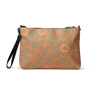 Faux Leather Crossbody Orange Floral Dark Gray Hardware - Dipaliz - Cross Body Bags