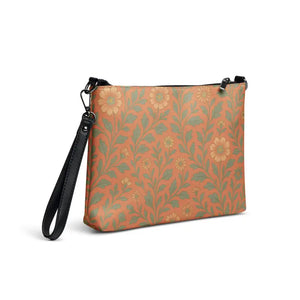 Faux Leather Crossbody Orange Floral Dark Gray Hardware - Dipaliz - Cross Body Bags