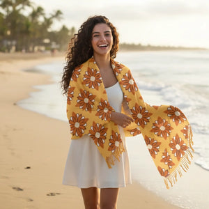 Golden Retro Daisy Mandala Pattern Light Scarf - Scarves & Shawls