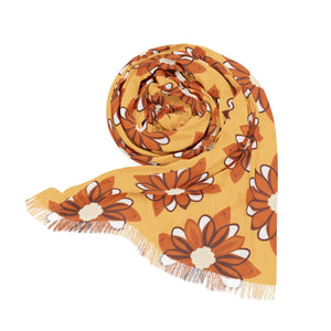 Golden Retro Daisy Mandala Pattern Light Scarf - Scarves & Shawls