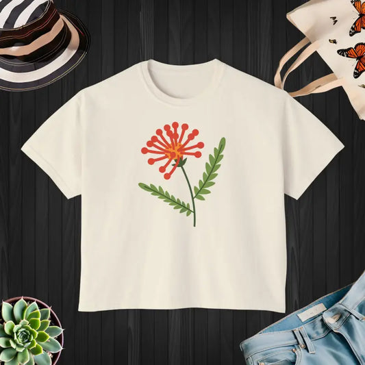 Vibrant Orange Flower Boxy Tee for Ultimate Comfort - Ivory / m T-shirt