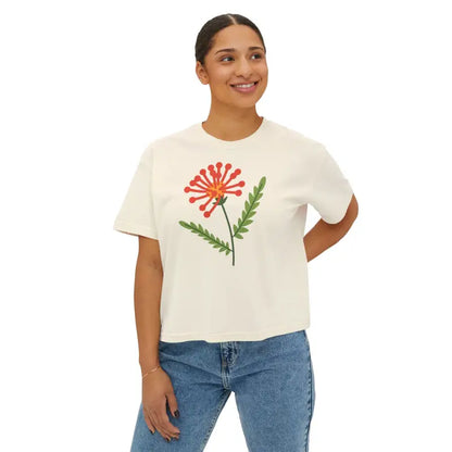 Laidback Vibes: Women’s Orange Flower Boxy Tee - T-shirt