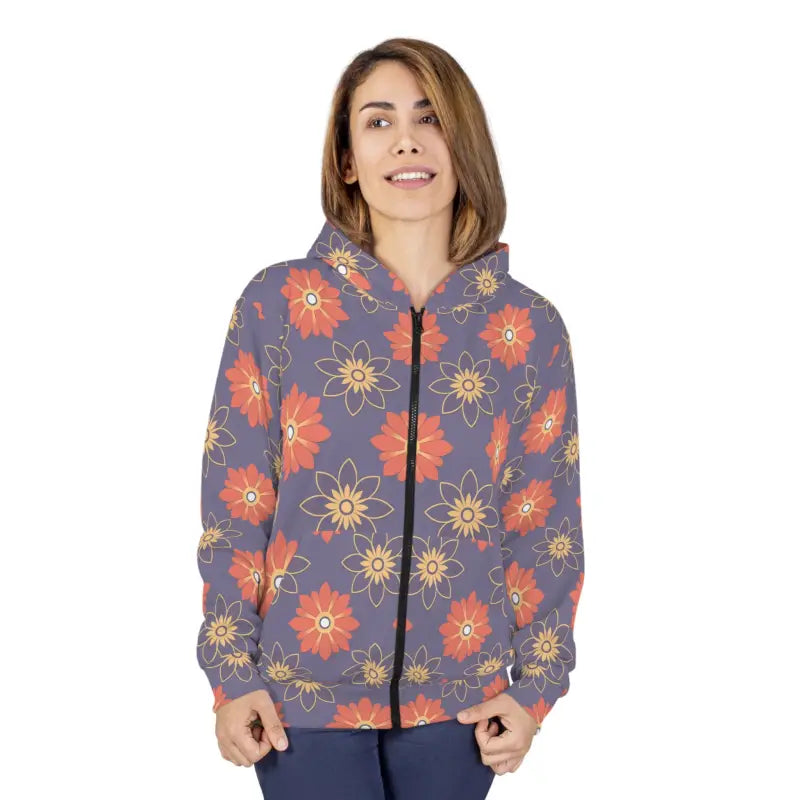 Cozy Unisex Zip Hoodie with Vibrant Orange Flowers - All Over Prints